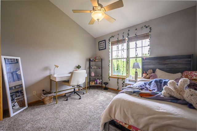 5278 W Highlands Ct, Franklin, WI 53132 - carpeted bedroom featuring baseboards, lofted ceiling, and a ceiling fan