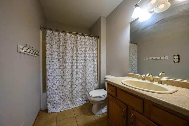 5278 W Highlands Ct, Franklin, WI 53132 - bathroom with toilet, vanity, tile patterned flooring, and shower / tub combo