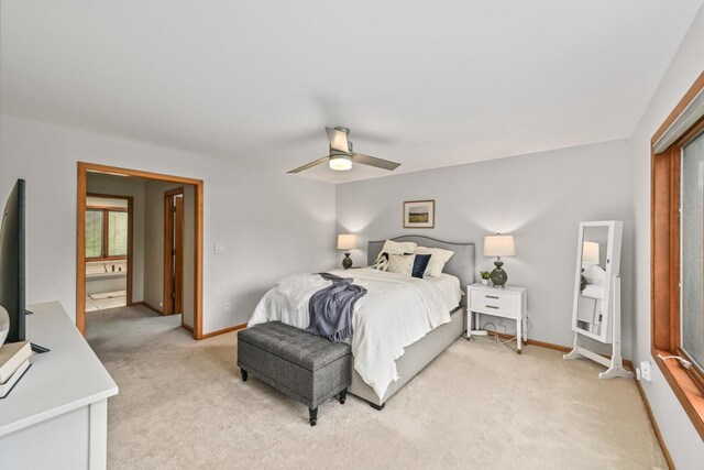 1441 W County Line Rd, River Hills, WI 53217 - bedroom featuring light colored carpet, a ceiling fan, and multiple windows