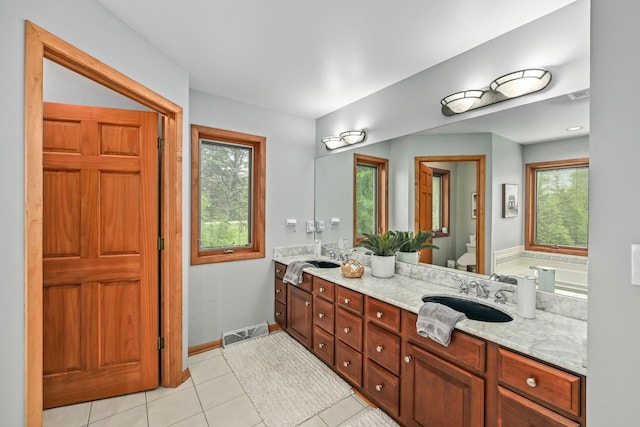 1441 W County Line Rd, River Hills, WI 53217 - full bathroom featuring double vanity and tile patterned floors