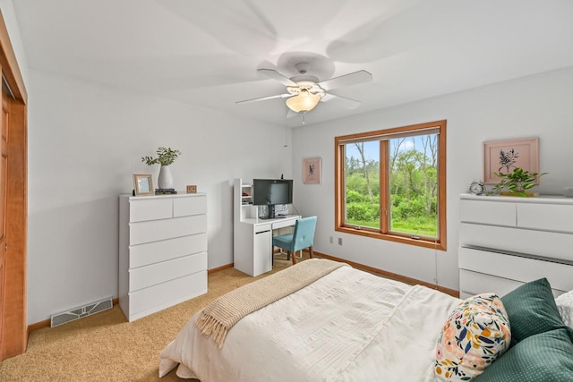 1441 W County Line Rd, River Hills, WI 53217 - bedroom featuring light colored carpet, ceiling fan, and an office area