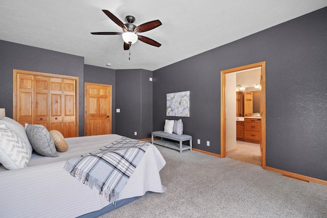 4017 Sandhill Dr, Janesville, WI 53546 - bedroom featuring carpet, a closet, ensuite bath, and a ceiling fan