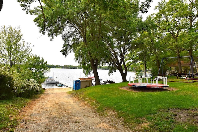 6023 241st Ave, Salem, WI 53168 - view of grassy yard with a water view and a boat dock