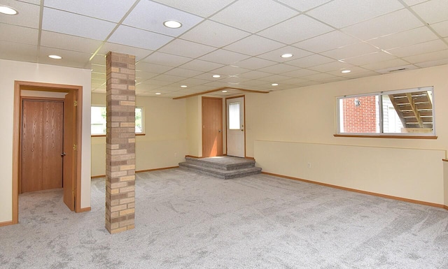 6023 241st Ave, Salem, WI 53168 - below grade area with carpet flooring, recessed lighting, baseboards, and a paneled ceiling