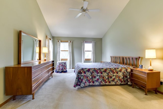 4138 Redtail Pass, Middleton, WI 53562 - carpeted bedroom featuring ceiling fan, high vaulted ceiling, and baseboards