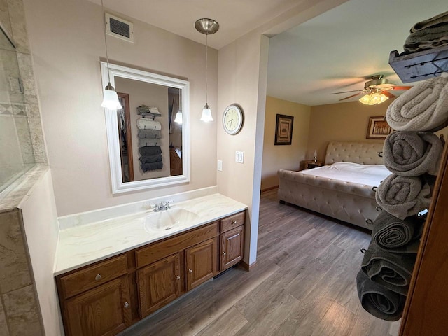 1053 Eastman Ln, Fond Du Lac, WI 54935 - ensuite bathroom with wood finished floors, vanity, and a ceiling fan