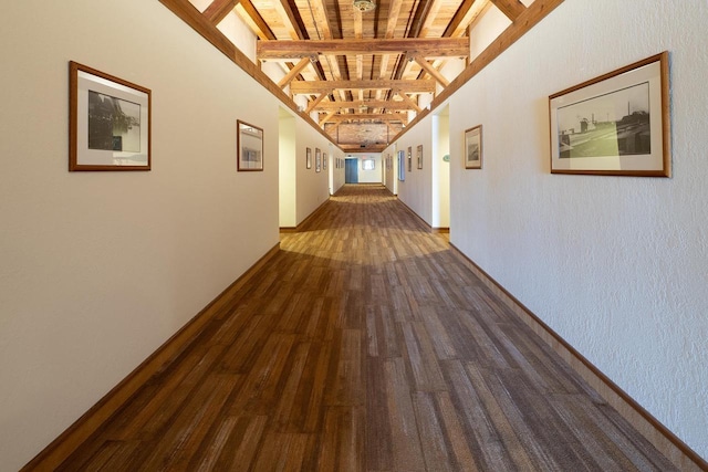 1545 Arboretum Dr Unit 315, Oshkosh, WI 54901 - hall featuring wood finished floors, wood ceiling with exposed beams, and baseboards