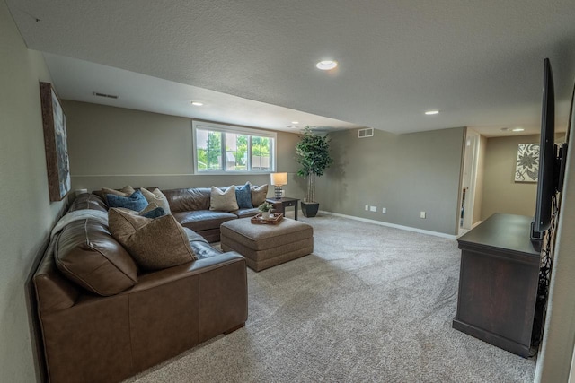 5015 Joshua Dr, West Bend, WI 53090 - carpeted living room featuring recessed lighting, a textured ceiling, and baseboards