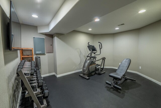 5015 Joshua Dr, West Bend, WI 53090 - exercise room featuring recessed lighting and baseboards