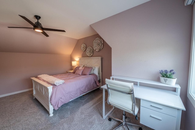 5015 Joshua Dr, West Bend, WI 53090 - bedroom with vaulted ceiling, carpet flooring, a desk, and a ceiling fan