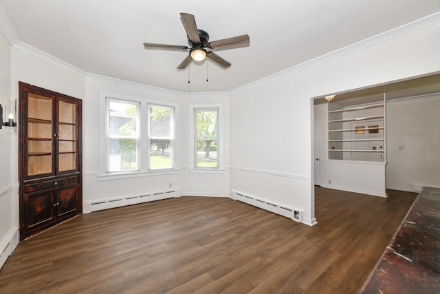 3380 N 39th St, Milwaukee, WI 53216 - unfurnished dining area featuring a baseboard radiator, crown molding, wood finished floors, and ceiling fan