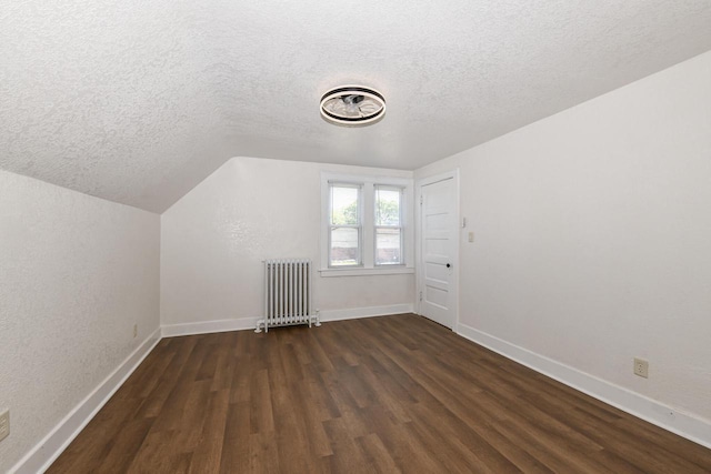 3380 N 39th St, Milwaukee, WI 53216 - additional living space featuring radiator heating unit, a textured ceiling, wood finished floors, baseboards, and vaulted ceiling