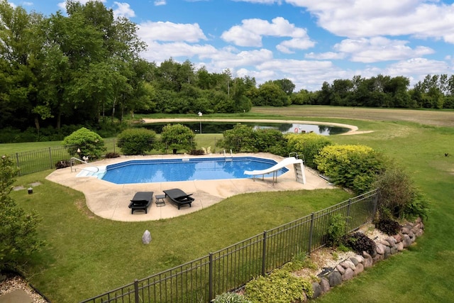 W395S3611 Hardscrabble Rd, Dousman, WI 53118 - view of swimming pool with a water slide, a patio area, and view of scattered trees