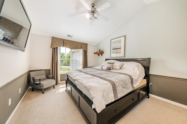 N17W26535 Meadowgrass Cir Unit G, Pewaukee, WI 53072 - bedroom featuring light colored carpet, baseboards, lofted ceiling, and a ceiling fan