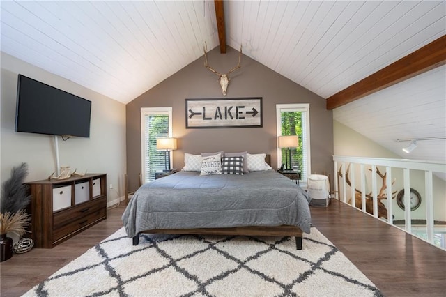 bedroom with wood finished floors and wood ceiling