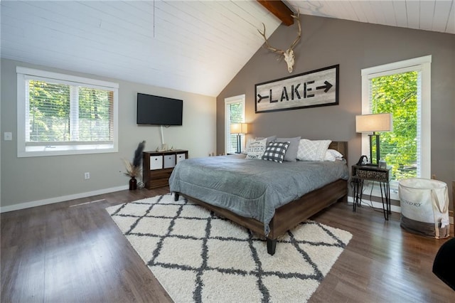 bedroom featuring multiple windows, wood finished floors, and baseboards