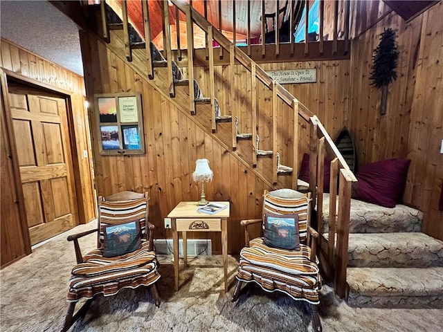 24730 Scenic View Ln, Spooner, WI 54801 - stairs with wooden walls and carpet floors