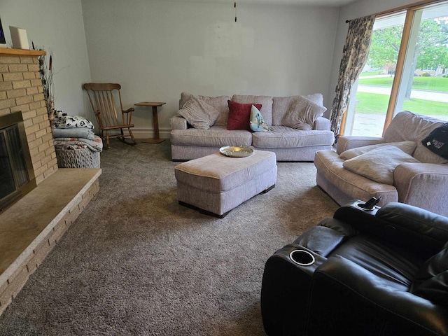 4817 Morgan Dr, Manitowoc, WI 54220 - carpeted living room featuring a brick fireplace
