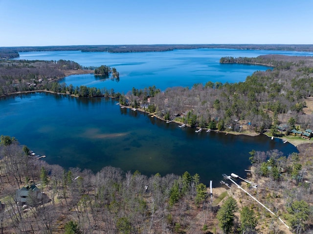 10151 N Sandy Beach Rd, Hayward, WI 54843 - drone / aerial view of a nearby body of water and a heavily wooded area