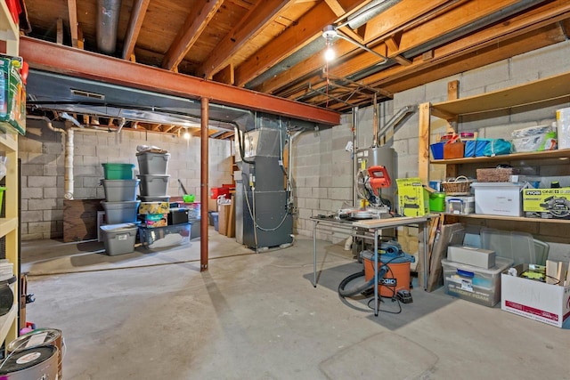 2824 Minot Ln, Waukesha, WI 53188 - unfinished basement with heating unit, water heater, and concrete block wall