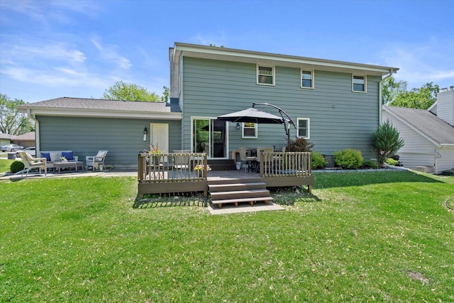 2824 Minot Ln, Waukesha, WI 53188 - back of house featuring an outdoor living space, a lawn, and a deck