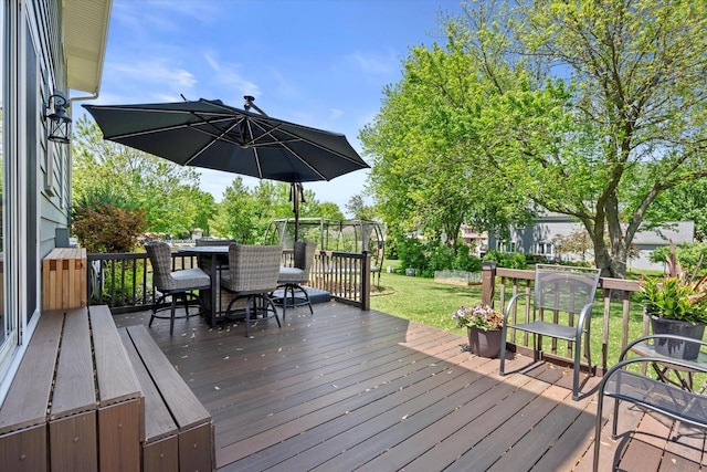 2824 Minot Ln, Waukesha, WI 53188 - wooden terrace with outdoor dining space and a yard