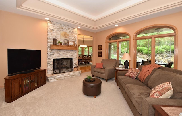 9111 400th Ct, Genoa City, WI 53128 - carpeted living room with a raised ceiling and recessed lighting