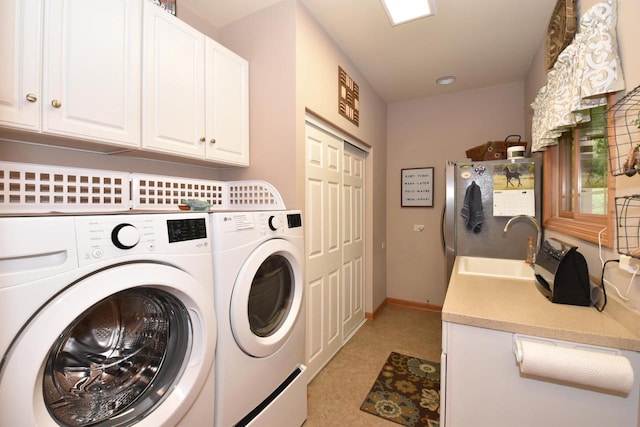 9111 400th Ct, Genoa City, WI 53128 - laundry area with independent washer and dryer, cabinet space, and baseboards