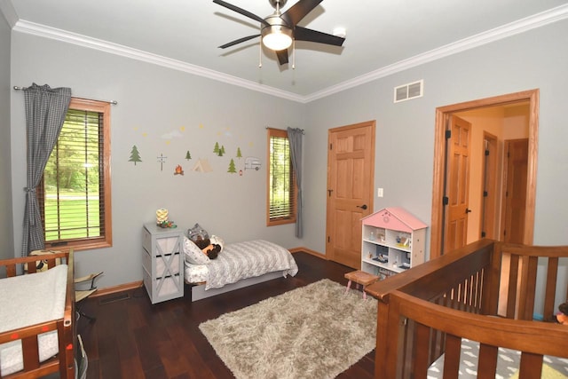 9111 400th Ct, Genoa City, WI 53128 - bedroom with crown molding, wood finished floors, baseboards, and ceiling fan