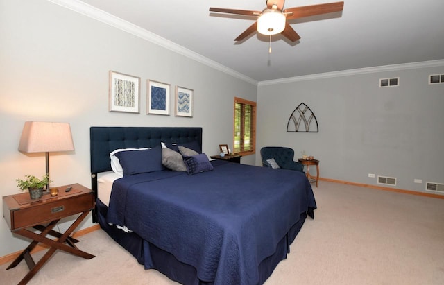 9111 400th Ct, Genoa City, WI 53128 - bedroom featuring crown molding, light carpet, baseboards, and ceiling fan