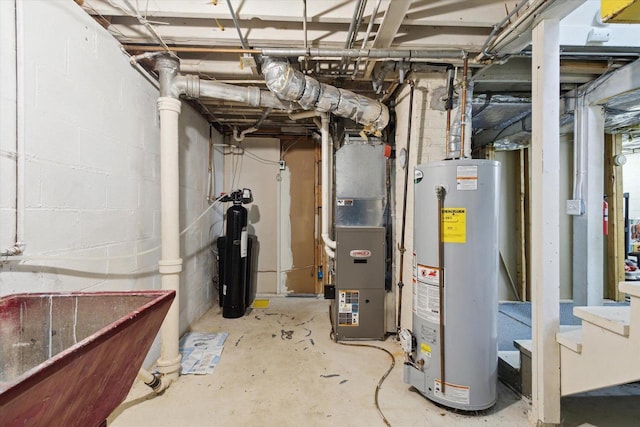 947 Cleveland St, Beloit, WI 53511 - utility room featuring gas water heater, heating unit, and a sink