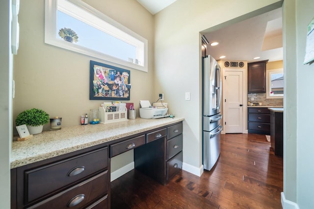 905 W Hubble Ln, Appleton, WI 54913 - home office with dark wood finished floors, baseboards, and recessed lighting
