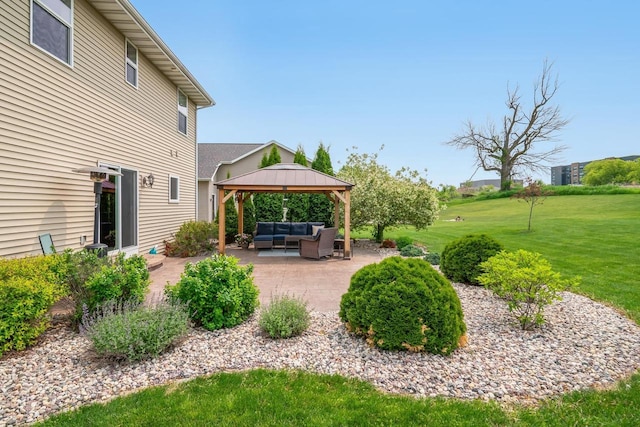 905 W Hubble Ln, Appleton, WI 54913 - view of green lawn with an outdoor hangout area, a patio area, and a gazebo