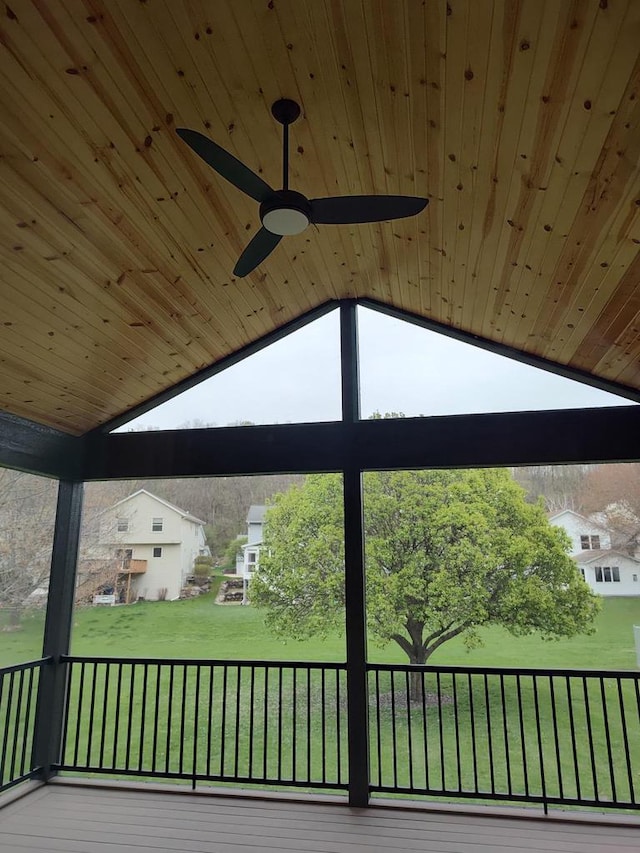 2040 Continental Ln, Cross Plains, WI 53528 - unfurnished sunroom featuring a ceiling fan and vaulted ceiling