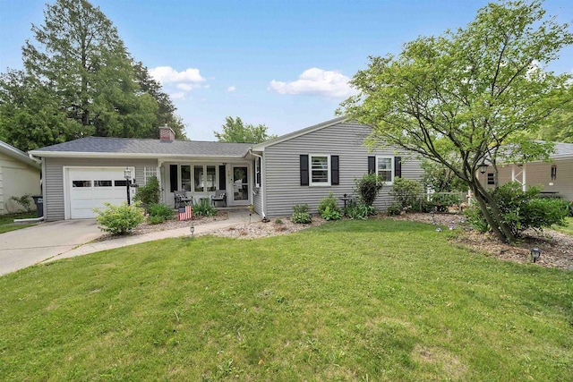 3813 S Clay St, Green Bay, WI 54301 - ranch-style home featuring an attached garage, a chimney, concrete driveway, and a front lawn