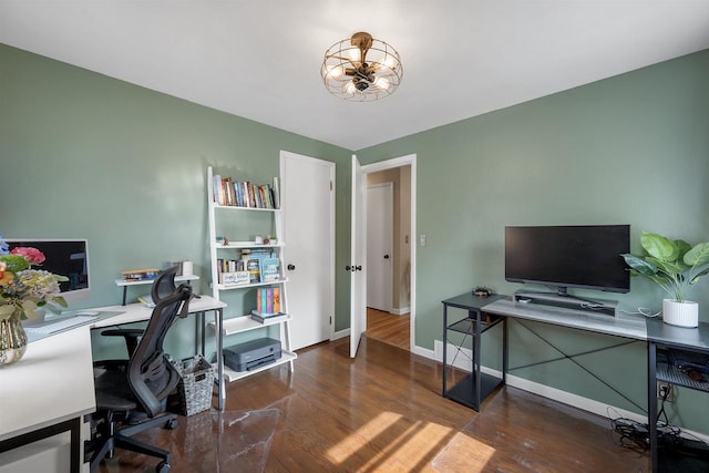 3813 S Clay St, Green Bay, WI 54301 - office with wood finished floors, a chandelier, and baseboards