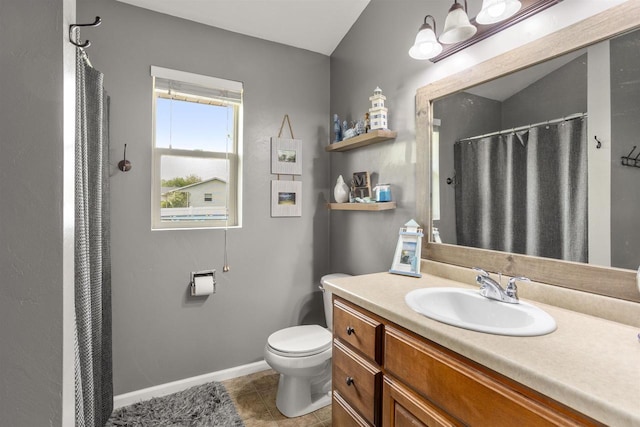 763 Severndroog Way, Howard, WI 54313 - full bathroom with vanity, toilet, tile patterned flooring, baseboards, and a shower with curtain