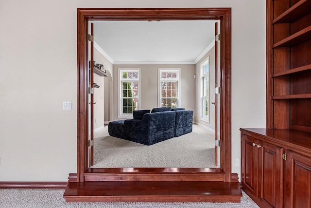 139 Sullivan Ln, De Pere, WI 54115 - hall featuring carpet, crown molding, and baseboards