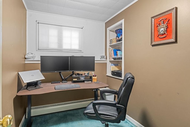 1123 S Park Ave, Neenah, WI 54956 - carpeted office with crown molding and a baseboard radiator