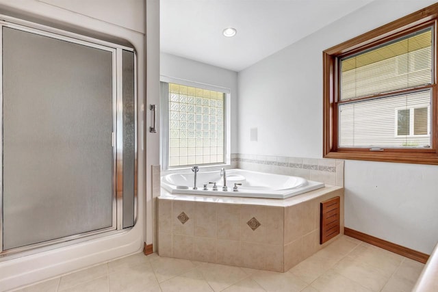 1411 Cocos, Green Bay, WI 54313 - full bath with a garden tub, tile patterned floors, a stall shower, baseboards, and recessed lighting