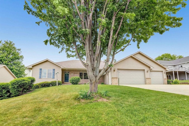 1411 Cocos, Green Bay, WI 54313 - ranch-style home with driveway, a front lawn, brick siding, and an attached garage