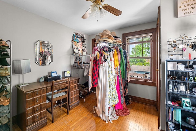 157 E 11th St, Fond Du Lac, WI 54935 - home office with light wood-style flooring, baseboards, and ceiling fan