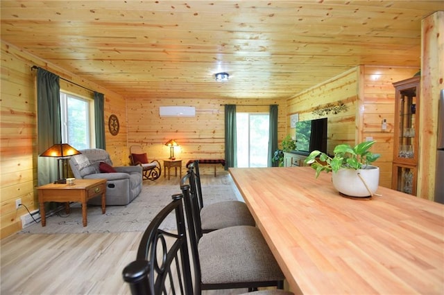 3542 Treasure Island Ter, Danbury, WI 54830 - dining room with healthy amount of natural light, wooden walls, wooden ceiling, and wood finished floors