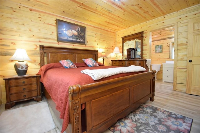 3542 Treasure Island Ter, Danbury, WI 54830 - bedroom with wood ceiling, wood walls, and light wood-style floors
