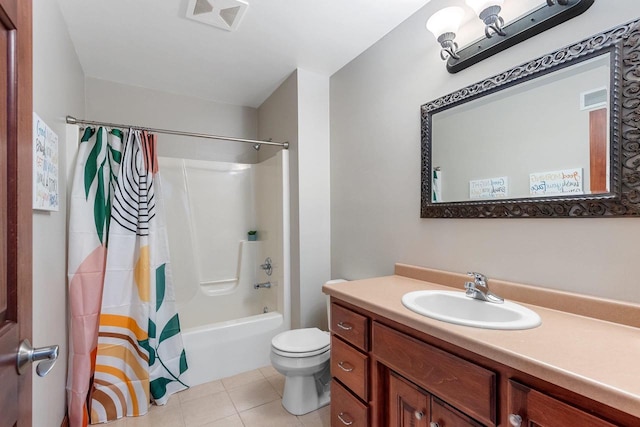 3261 Highland View Ln, Green Bay, WI 54311 - bathroom with vanity, toilet, shower / tub combo, and tile patterned floors