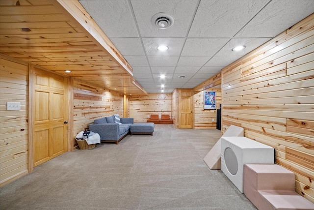 4062 S 106th St, Greenfield, WI 53228 - sitting room with carpet, wooden walls, and recessed lighting