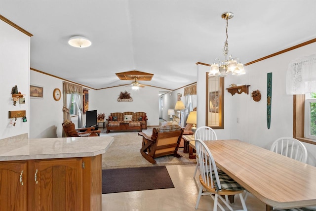 1630 Hawkshead Trl, Nekoosa, WI 54457 - kitchen with light countertops, brown cabinets, a chandelier, ornamental molding, and a peninsula