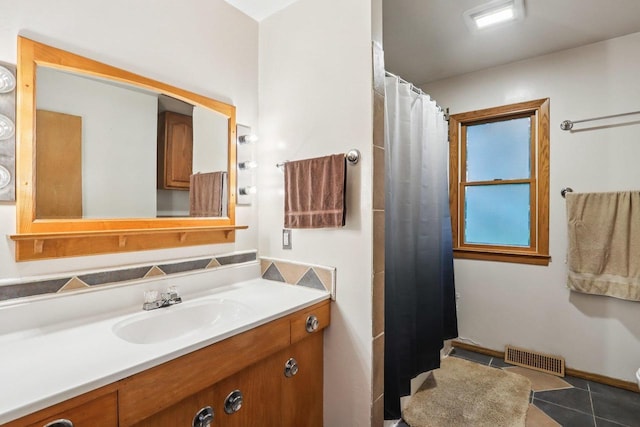 109 County Park Rd, Waupun, WI 53963 - bathroom with vanity, tile patterned floors, and curtained shower
