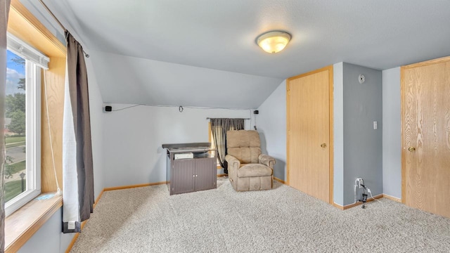 286 Ledgeview Ave, Fond Du Lac, WI 54935 - living area with carpet, baseboards, and vaulted ceiling