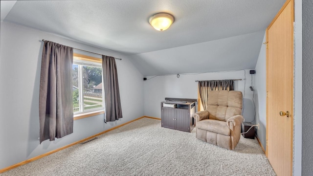 286 Ledgeview Ave, Fond Du Lac, WI 54935 - sitting room featuring carpet, vaulted ceiling, baseboards, and a textured ceiling